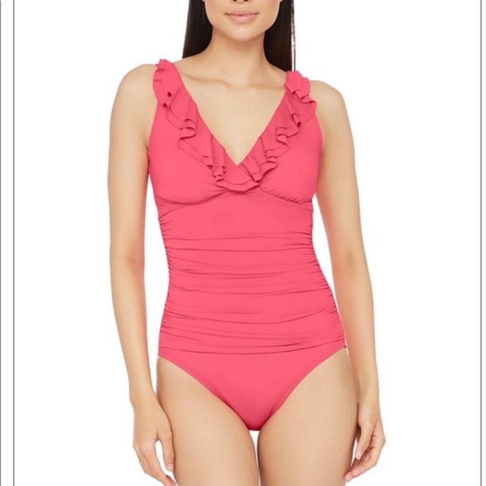 Lauren Ralph Lauren swimsuit womens green Ruffled One Piece Swimsuit size 10